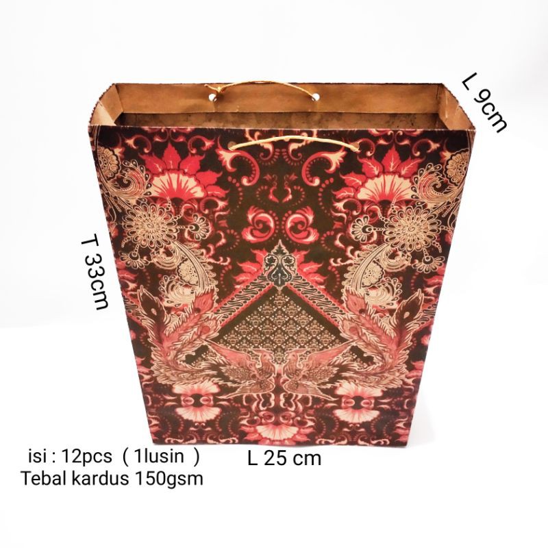 

paperbag batik uk 33cmx25cmx9xm ,paperbag goodie bag ,paperbag kertas
