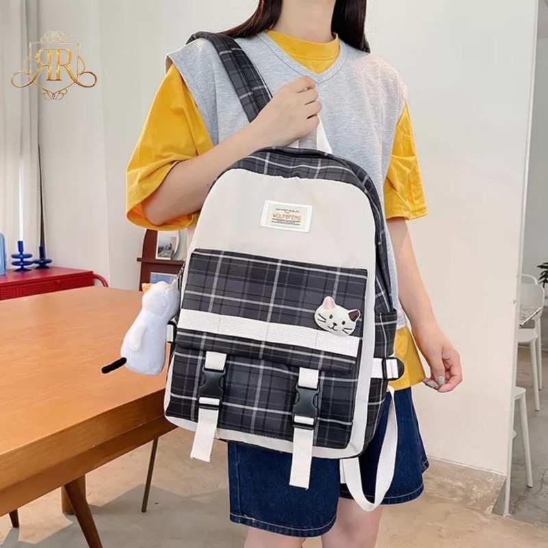 Tas Gandong Punggung Wanita Perempuan Sekolah Kerja Stylish Backpack Multifungsi Simple Elegan