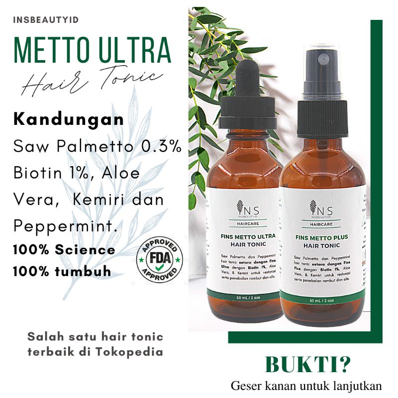 Fins Metto METTOMINT Saw Palmetto Peppermint Hair Tonic Rambut Alami dht bloker dht blocker INSBEAUTYID 60 ML BUKAN MINOXIDIL FINMIX-Metto Ultra