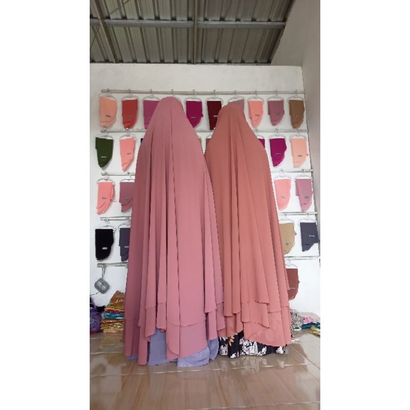 Dasmont Fashion Khimar Ceruty Jumbo 2 Layer Besar Bolong Tangan Jilbab Syar'i Nonped Kerudung Ceruti