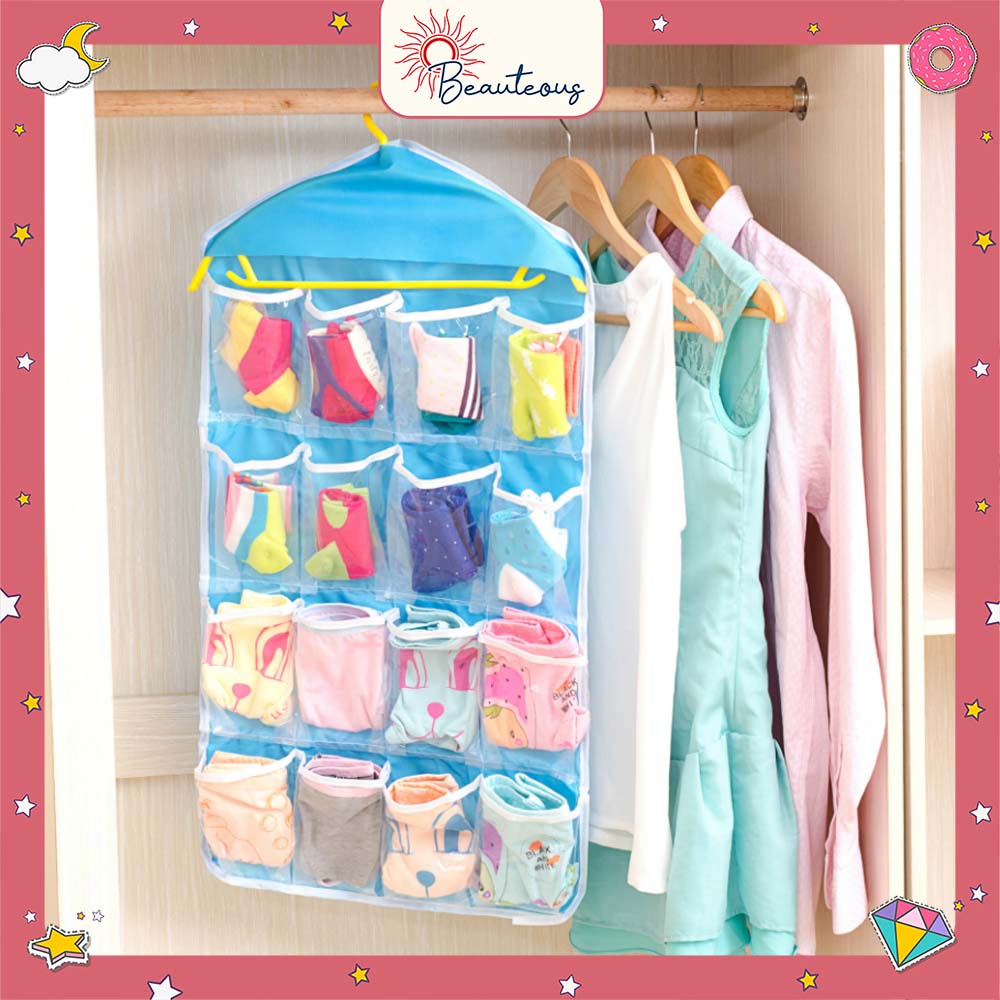 Pouch Gantung 16 Sekat Tempat Pakaian Dalam Bra Kaos Kaki Pouch Hanging Organizer Multifungsi