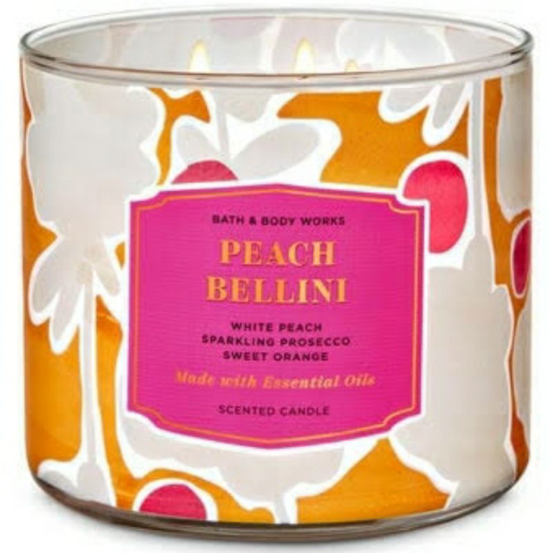 BATH &amp; BODY WORKS BBW PEACH BELLINI 3-WICK SCENTED CANDLE 411 G LILIN WANGI 3 SUMBU UKURAN BESAR PENGHARUM RUANGAN