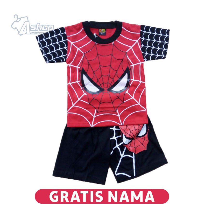 Baju Anak Setelan Spiderman Kaos Anak Laki-Laki Perempuan Murah Gratis Custom Nama