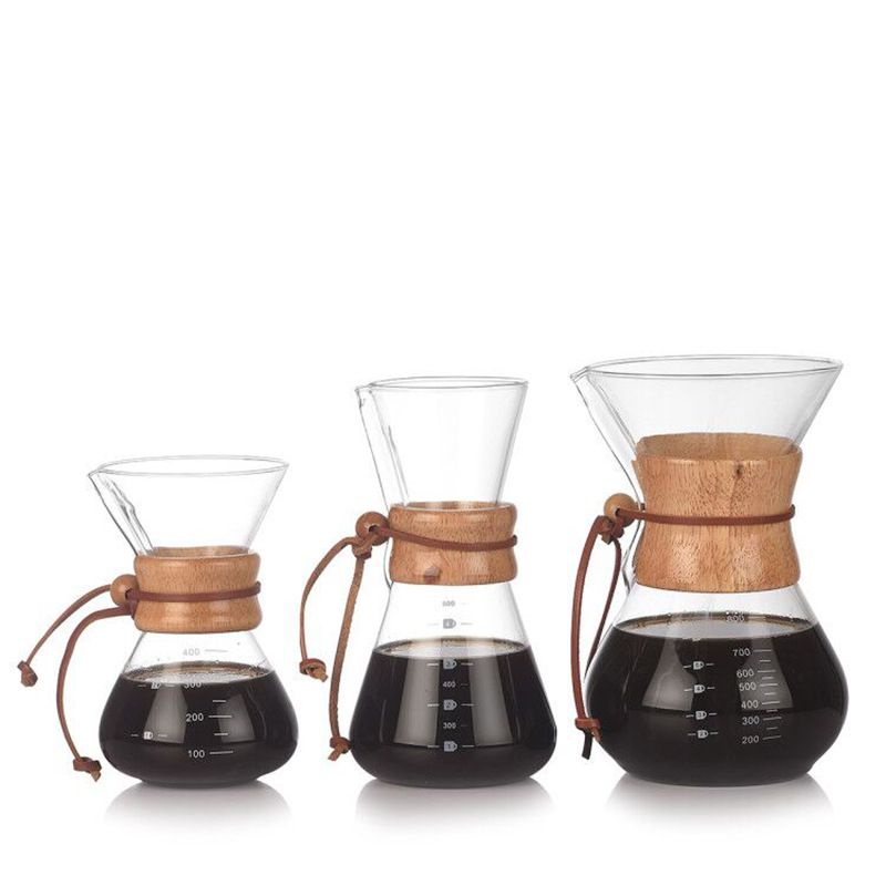 (BOW) Teko Kaca Kopi Bening Classic Dengan Wooden Handle Coffee Pot Serbaguna