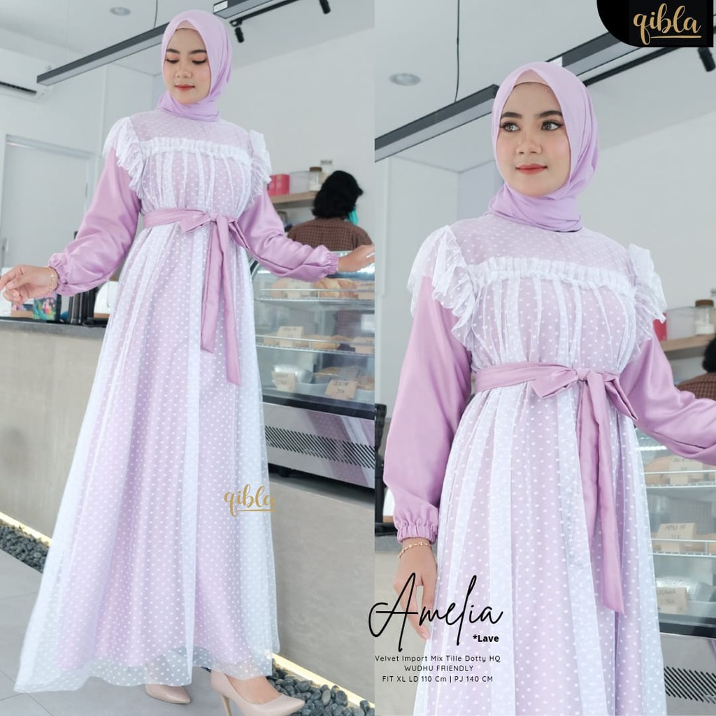 (ORIGINAL) Gamis Muslimah Amelia / Jasmine Dress / Maxy Tile Dotty Dress Raya Outfit Kondangan Tesli