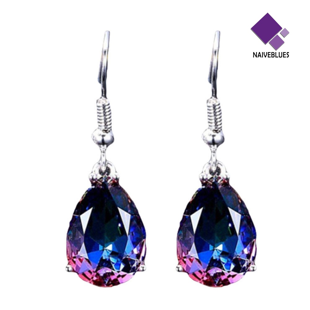 Anting Kait Bentuk Teardrop Cubic Zirconia Warna-Warni Untuk Wanita