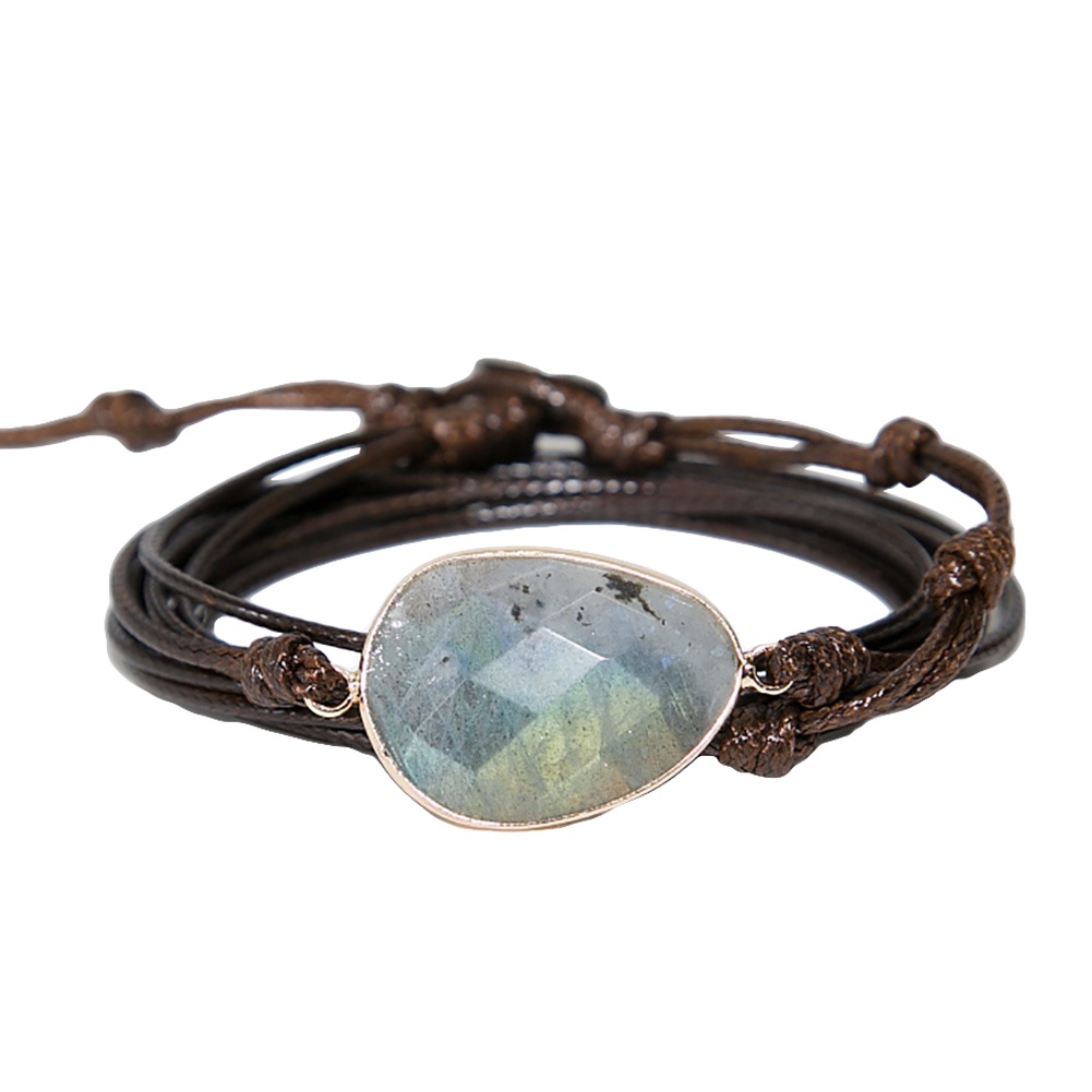 Hu Hu Hu Hu Hu Alat Bantu Pasang Kacamata♡ Gelang Tangan Tali Lilin Banyak Lapis Aksen Batu Labradorite Boho Handmade Untuk Unisexpriawanita