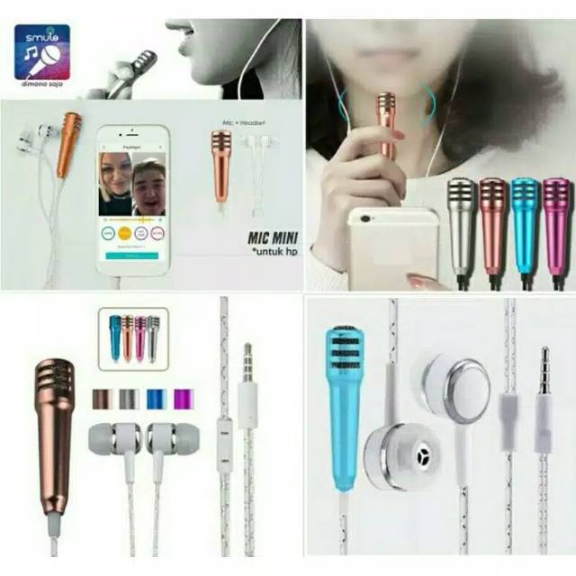 Microphone Mini + Headset Smule / Mic Earphone 2 In 1
/ Microphone mini smule