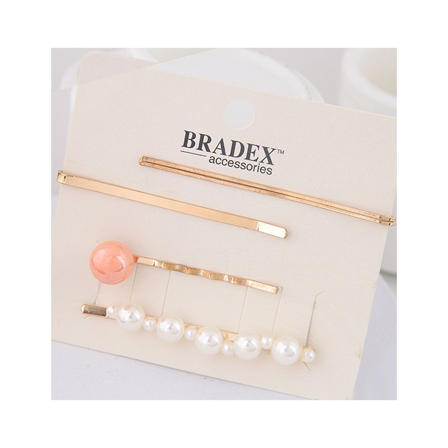 LRC Jepit Rambut Fashion Orange Pearl Alloy Hair Clip Four-piece A58545