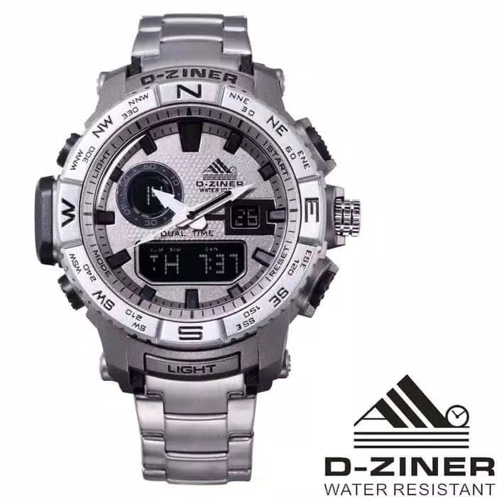 [Spesial Promo] JAM TANGAN PRIA ORIGINAL D- ZINER RANTAI DUALTIME RANTAI FULL SILVER