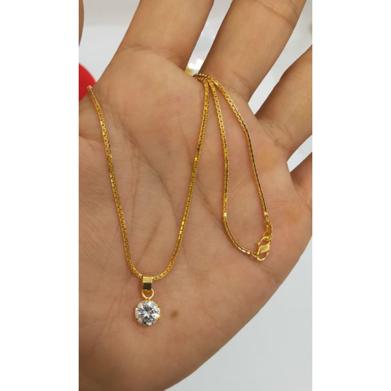 Kalung Santa + Liontin Desi, Perak 925, Sepuh emas kuning