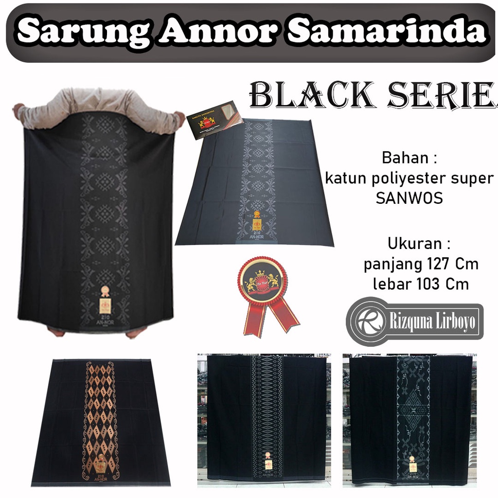 Sarung an nor / an nur polyester hitam tumpal motif murah