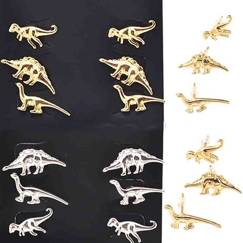 Hu Hu Hu Hu Hu Alat Bantu Pasang Kacamata♡ 3 Pasang Anting Stud Tindik Bentuk Hewan Dinosaurus Gaya Vintage Punk Untuk Wanita