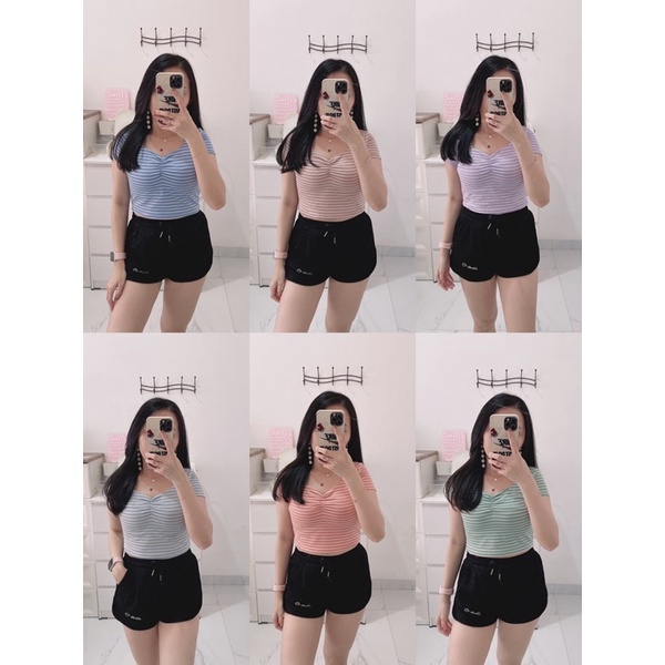 Croptop salur | tshirt crop salur wanita | atasan croptop belang/salur | atasan korean fashion wanita | aquarius boutique89