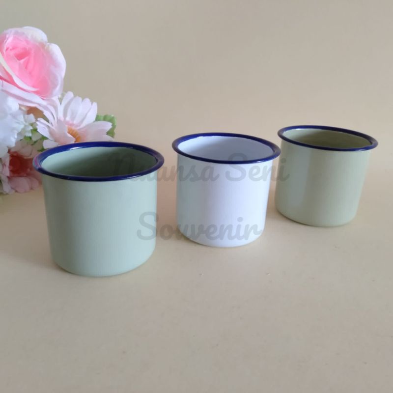 Souvenir Gelas Enamel Cangkir Kopi Mug Enamel 6cm Tumbler Gagang Kaleng Jadul Polos