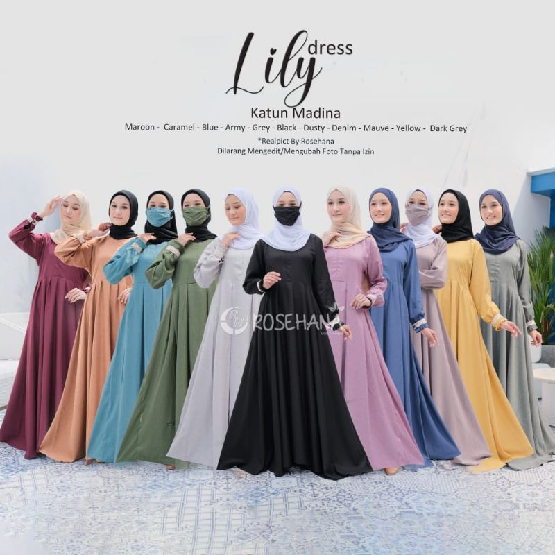 LILY DRESS/GAMIS POLOS/GAMIS LEBARAN TERBARU/DNA CLOTHING
