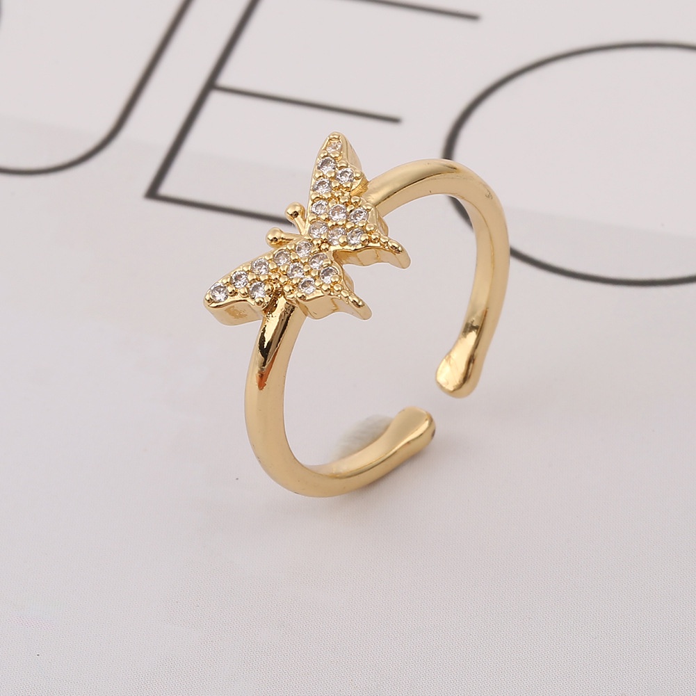 Eropa dan Amerika in normcore style ring diamond warna ornamen butterfly pembukaan cincin gaya yang