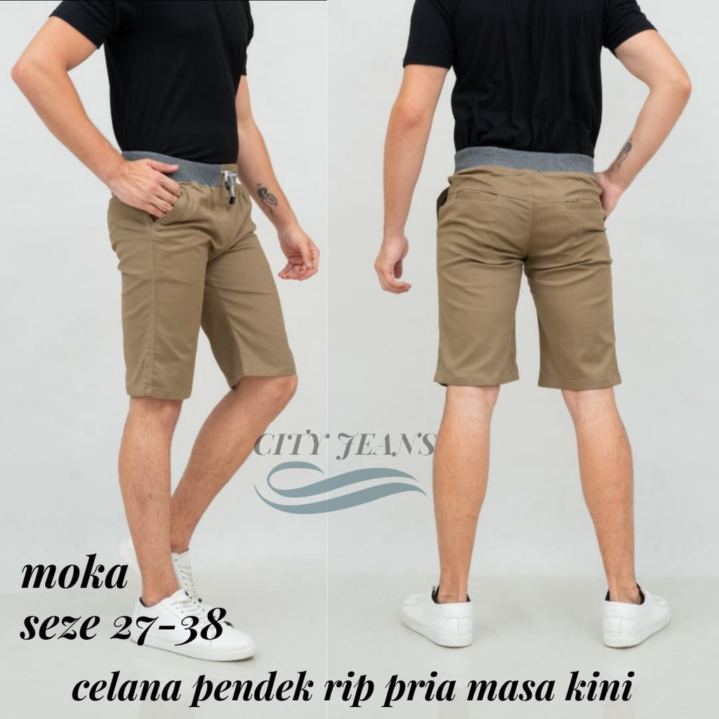 [Bisa COD] Celana Pendek Pria Cowok Dewasa Chino Rip Karet Pinggang Chinos Katun Combed-.