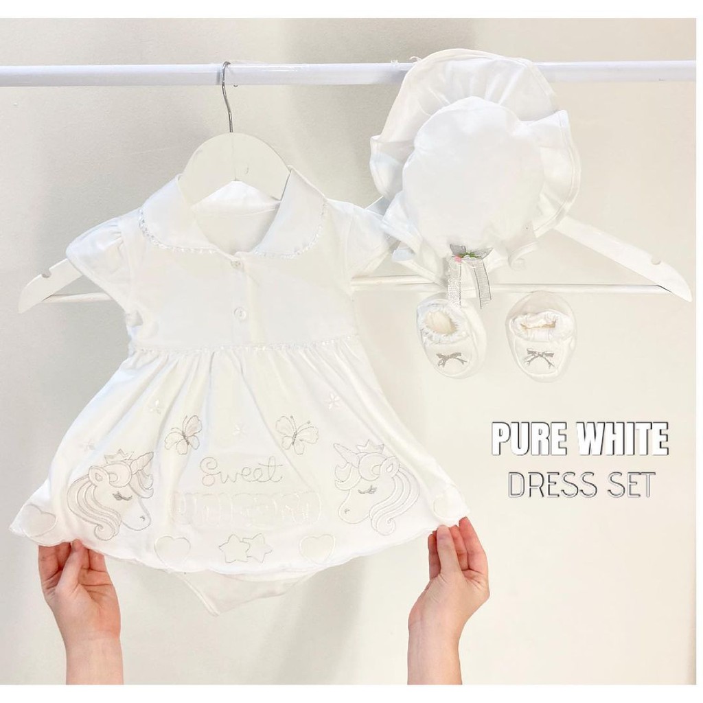 PURE WHITE Baju Dress Rok Topi Sepatu Pergi Lucu Fashion Anak Bayi Perempuan Cewek Terlaris Murah-4