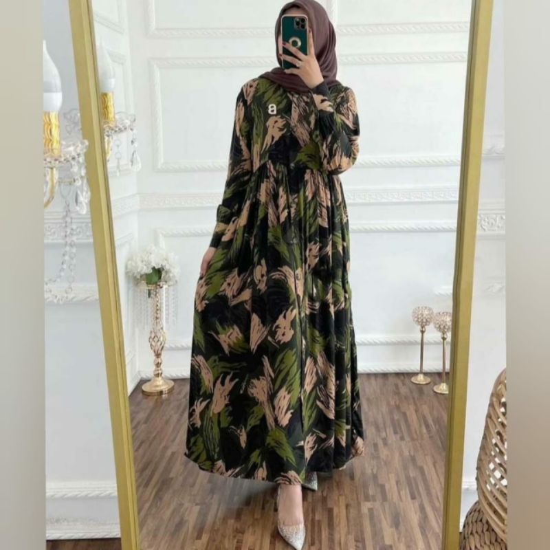 GAMIS MAXI DRESS RAYON PREMIUM LD 100 - 110 HOMEYDRESS BUSUI BAJU GAMIS SERAGAM MOTIF TERBARU V.2-GREENDY DRESS