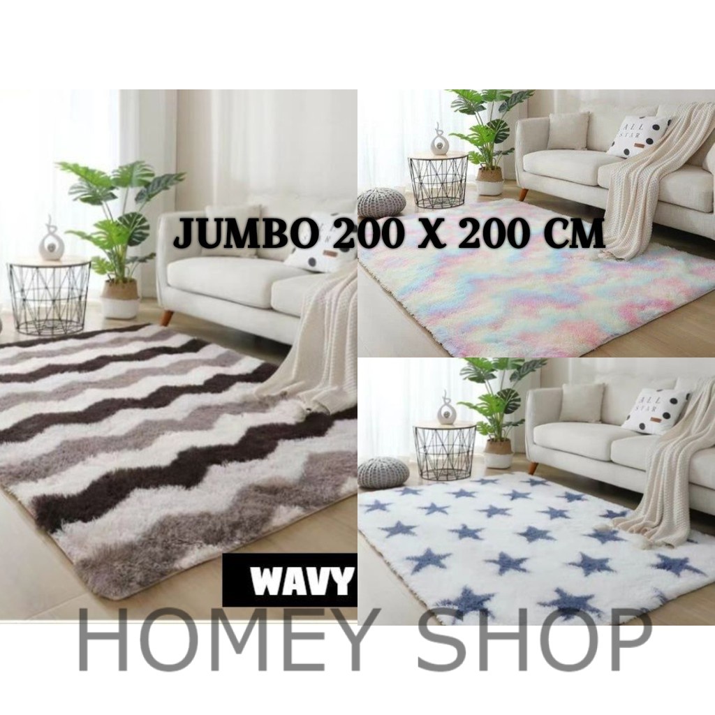 Karpet Malaysia Fonix Busa Bulu Tebal 150X190 Tikar Lantai Anti Slip Karpet Jumbo Bulu Motif Terbaru