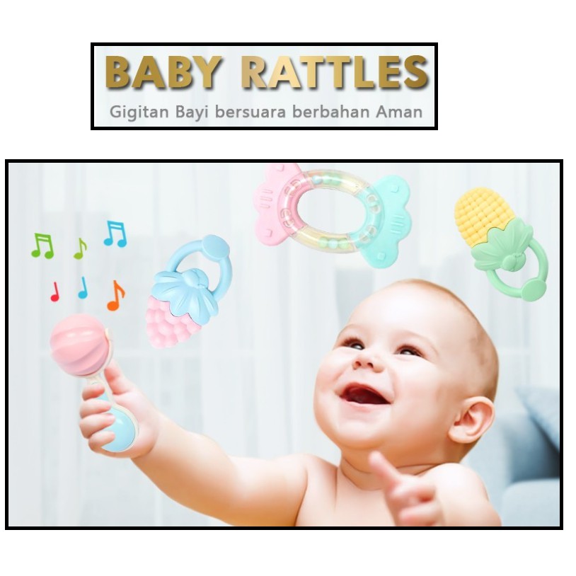 Rattle Stick Shaking Ball dan Teether Rattle bahan silikon dan plastik aman CBKS LC