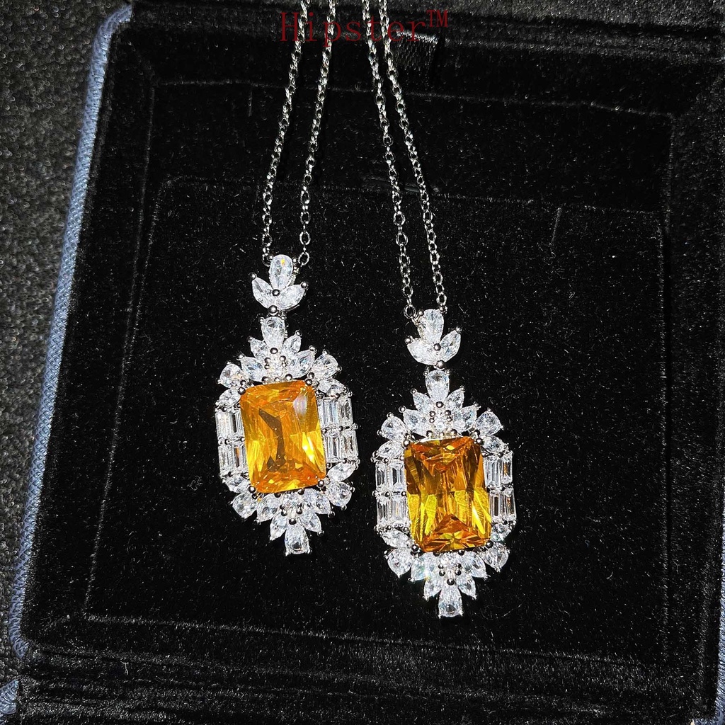 New Hot Sale Fashion Micro Inlay Full Diamond Natural Citrine Necklace