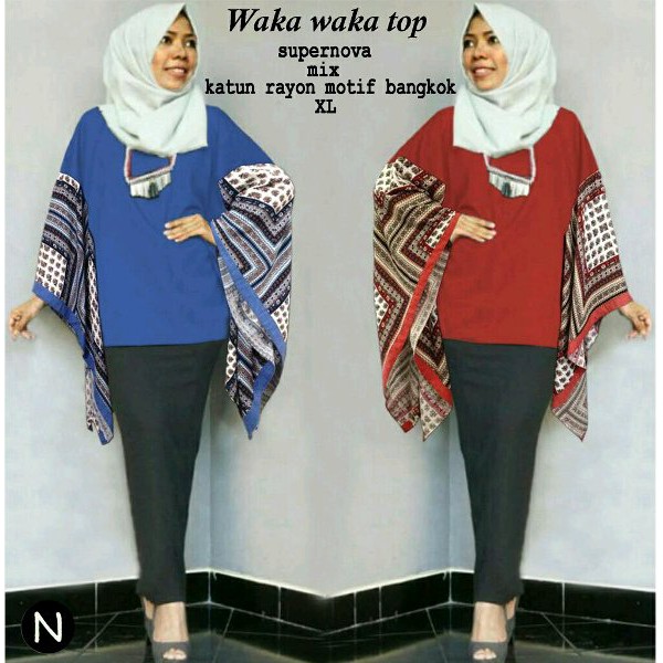 cn 52365 waka waka top tunik kemeja simple elegan imut  gaun pesta motif model muslim hijab modis