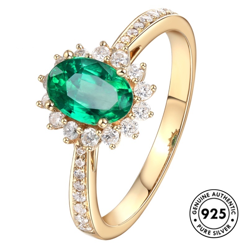 Cincin Simple Bahan Sterling Silver 925 Dengan Emerald Untuk Wanita