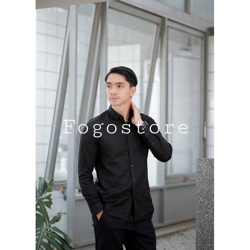 KEMEJA POLOS JUMBO XXL XXXL LENGAN PANJANG COWOK HEM CASUAL FORMAL PRIA KANTOR HITAM