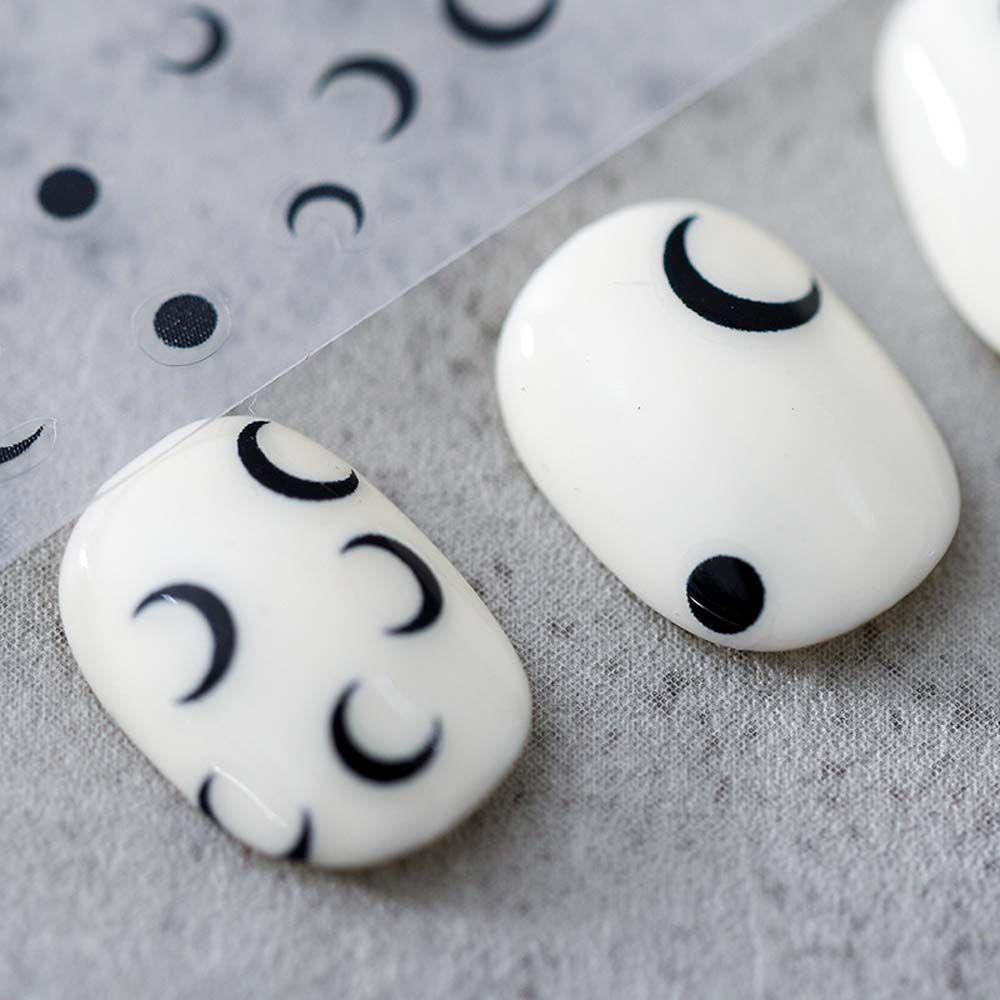 AUGUSTINA Agustina Stiker Nail Art Pesona Relief Awan Bulan Hitam Perekat DIY Alat Kuku
