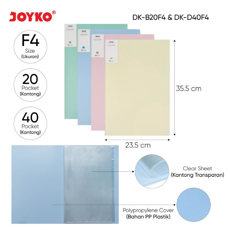 

DOCUMENT KEEPER DK F4 JOYKO 20 DAN 40 POCKET | CLEAR HOLDER MAP FILE DOKUMEN FOLDER JOYKO DK PASTEL | DOKUMEN FILE JOYKO