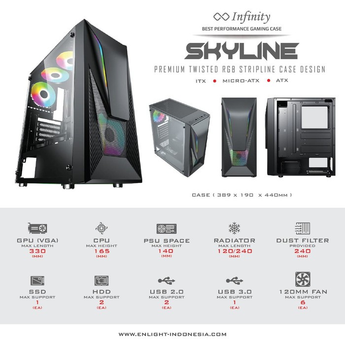 NEW CASING INFINITY SKYLINE - Tempered Glass GAMING CASE - INCLUDE 1 FAN MANTUL GAN