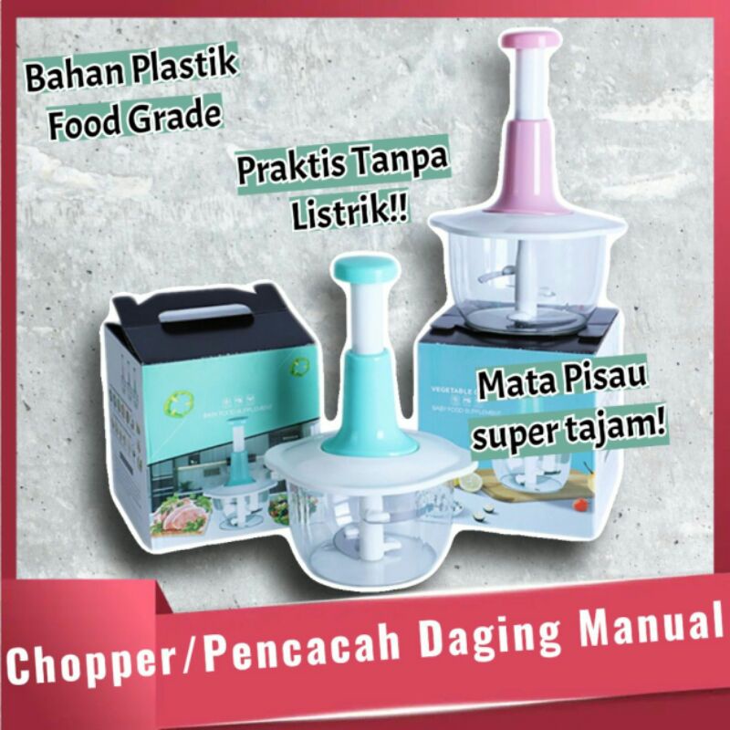 Hand Pat Food Chopper Pecacah Penggiling Daging Bumbu Manual Model Tekan Tanpa Listrik