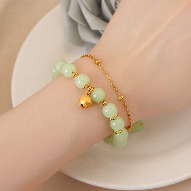 Perhiasan Gelang Giok Hetian 24K Motif Daun Lonceng Dapat Disesuaikan Untuk Wanita