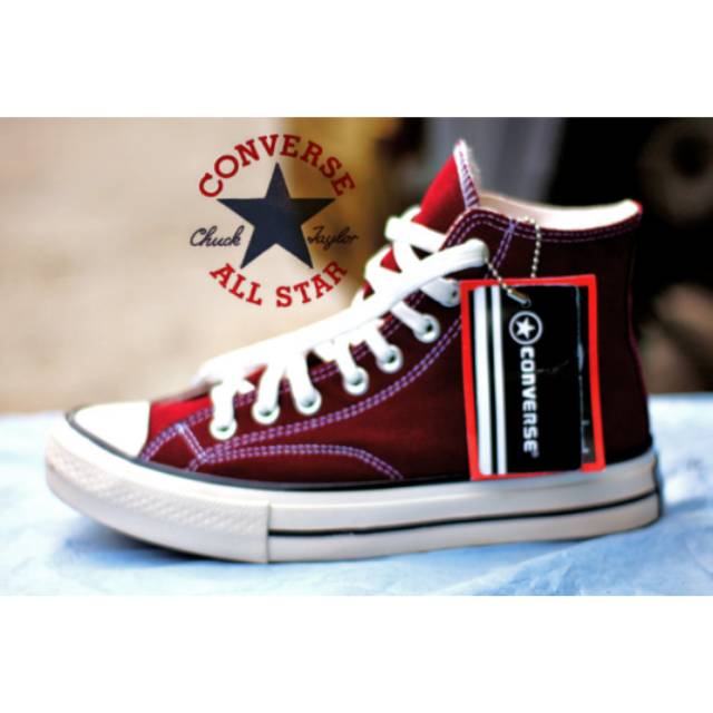 Sepatu Casual Harian Sekolah Kuliah Converse Allstar CT Mono White maron high Pria Couple