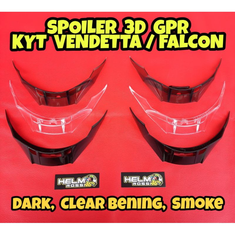 SPOILER 3D GPR KYT VENDETTA - FALCON - FALCON FR HITAM DAN BENING sudah TERMASUK 3M perekat