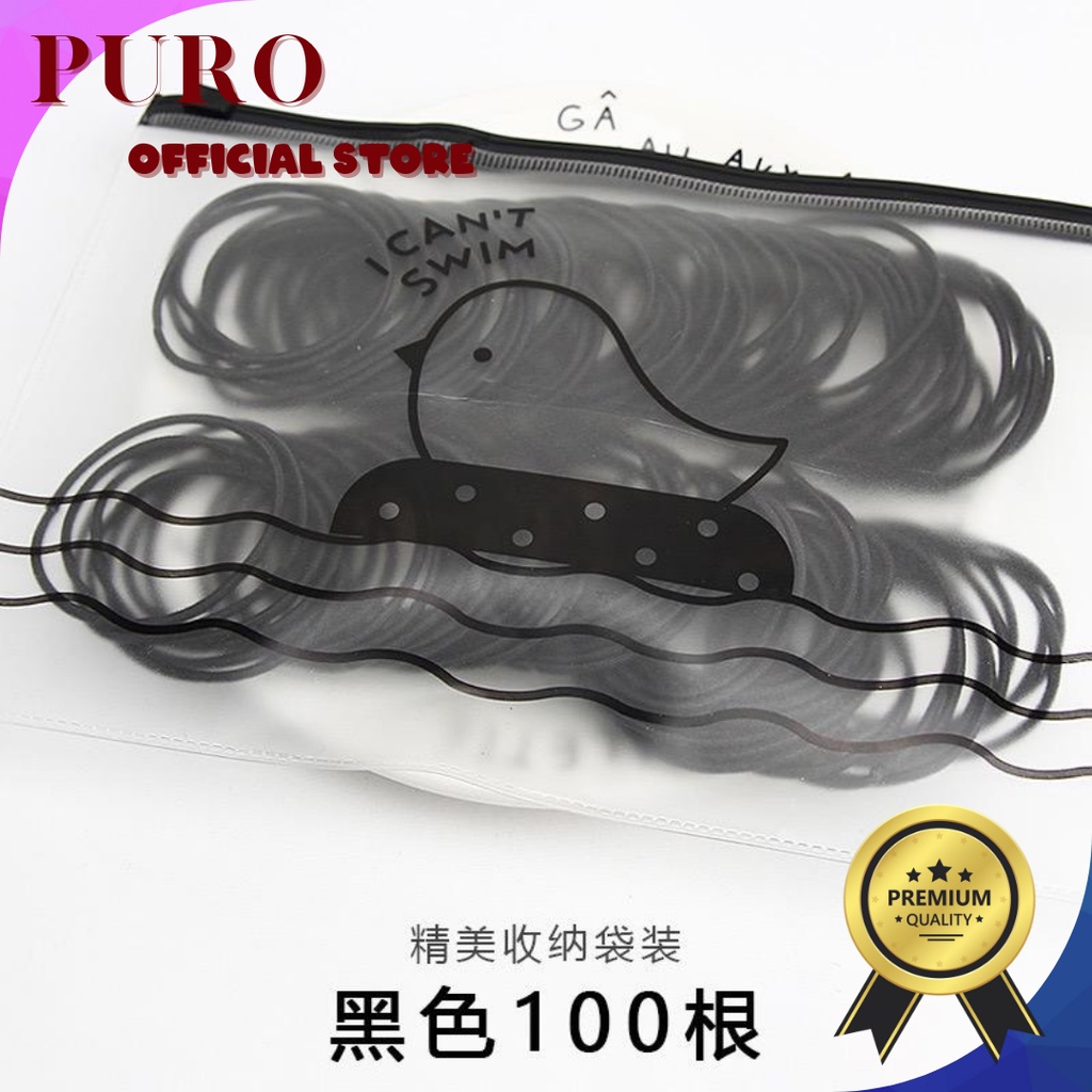 Karet Rambut Korean Style Bervariasi Isi 100Pcs Free Pouch / Karet Rambut Polos Berkualitas