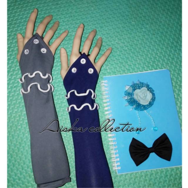 New handshock CIN&quot; CURLY PUTIH 2 layer /mangset tangan cincin /Handsock kekinian fashion muslimah