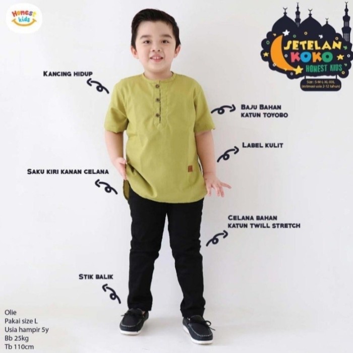 PROMO setelan koko honest kids anak - lime, S