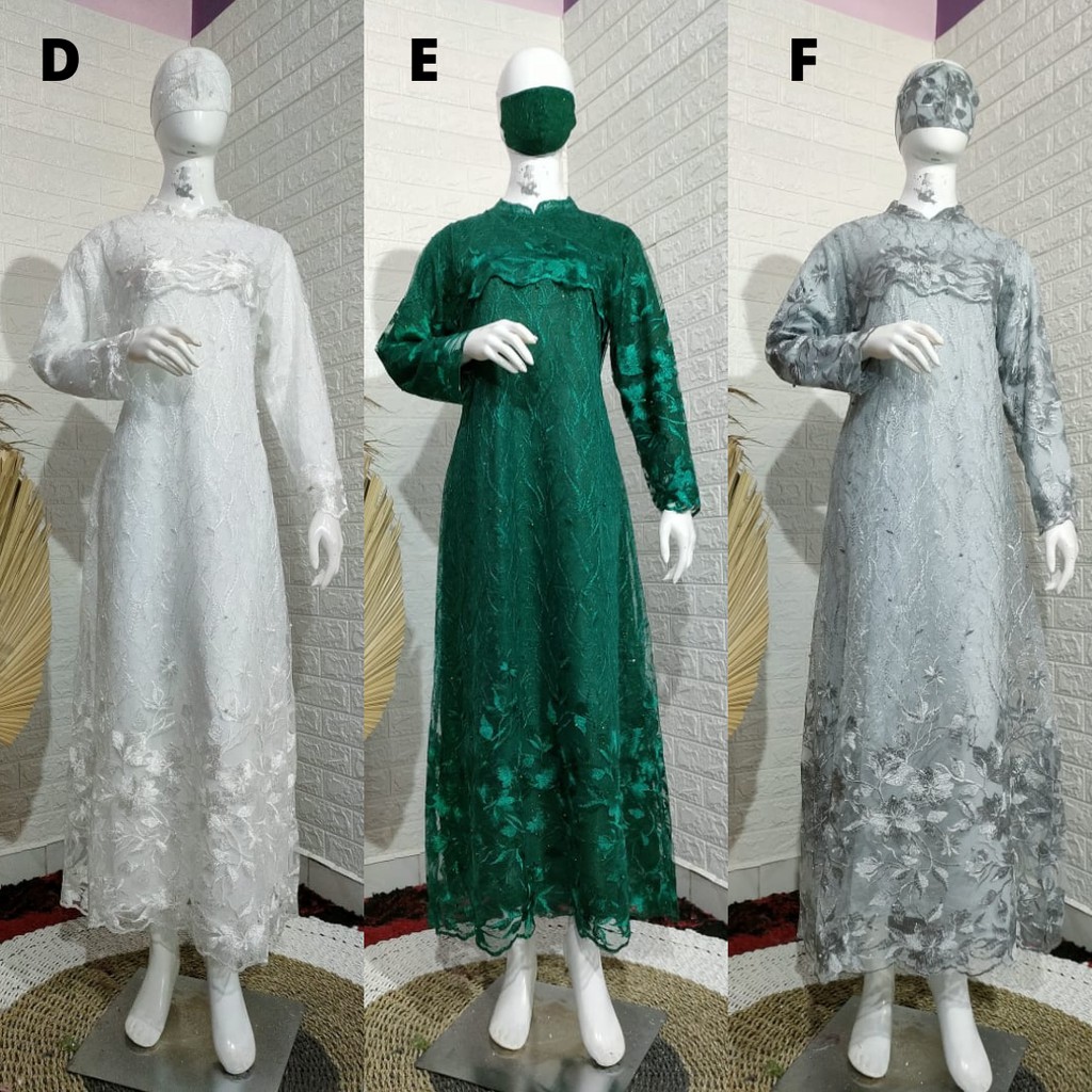 Gamis Ratu Full Tulle Bordir Aneka Pilihan Warna