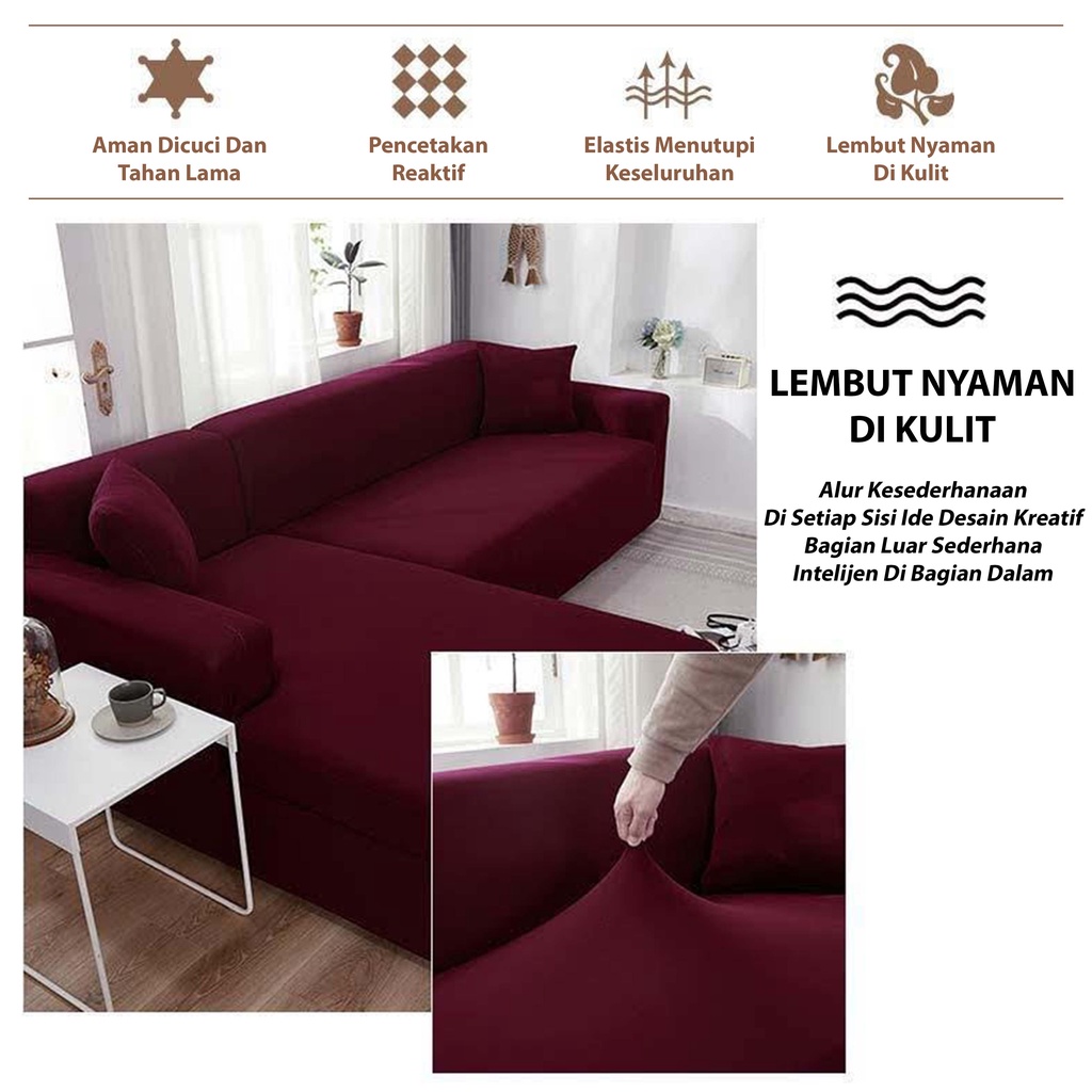 Elastis L Shape Cover Sofa Sarung Sofa Pattern Polos Steater 1 2 3 4 Cover sofa