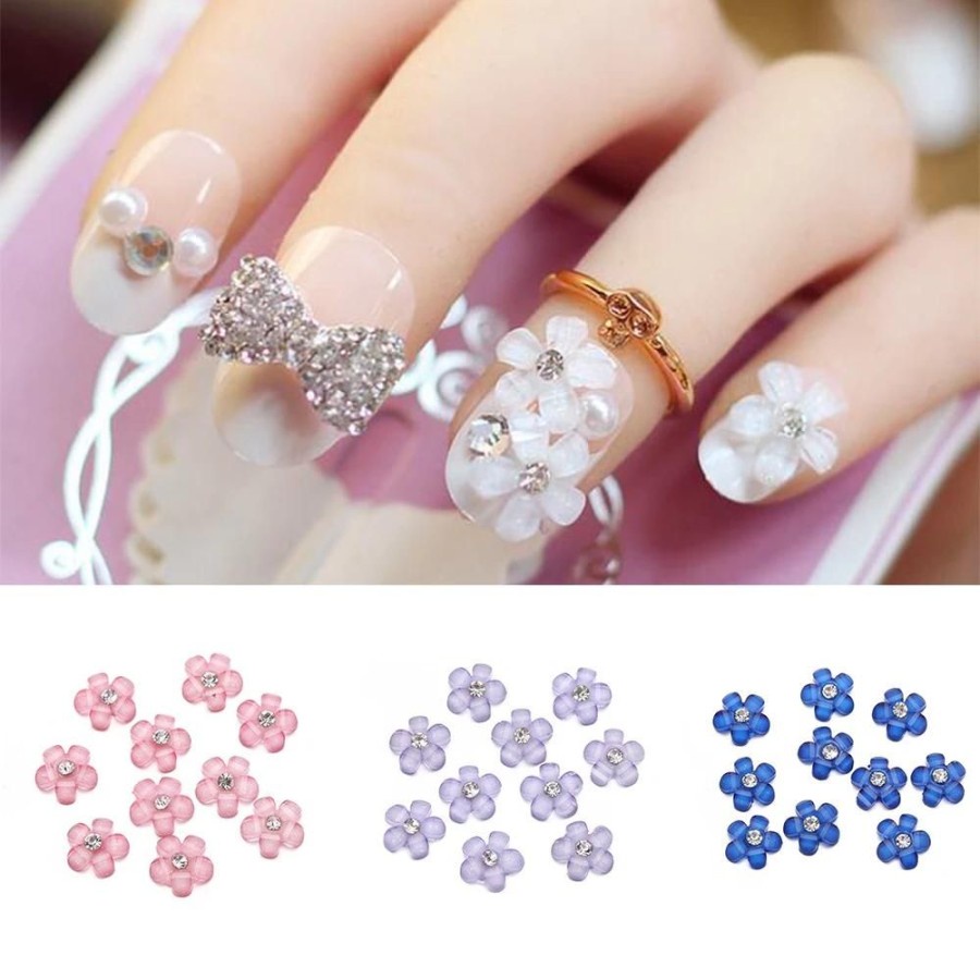 Hiasan bunga timbul nail charm white pink flower nail acc rhinestone nail crystal ab