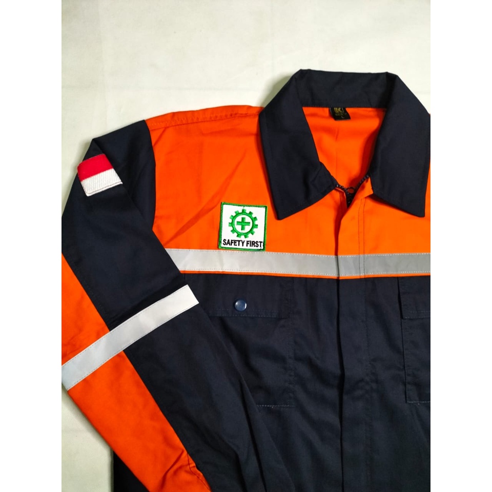 Kemeja Safety | Wearpack Proyek Lengan Panjang | Oranye - Navy