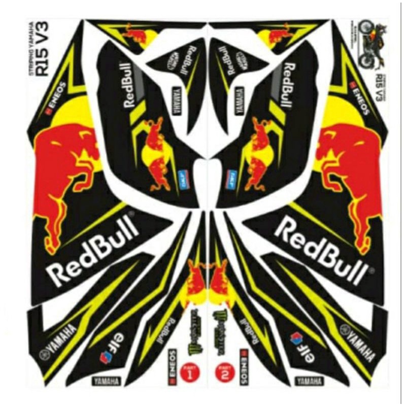 stiker motor R15 V3 l striping variasi decal R15 V3 REDBULL MONSTER ENERGI