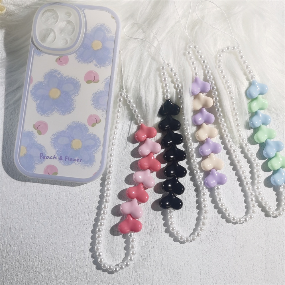 Ins Tali Lanyard Anti Hilang Motif Hati Aksen Mutiara Akrilik Untuk Aksesoris Handphone