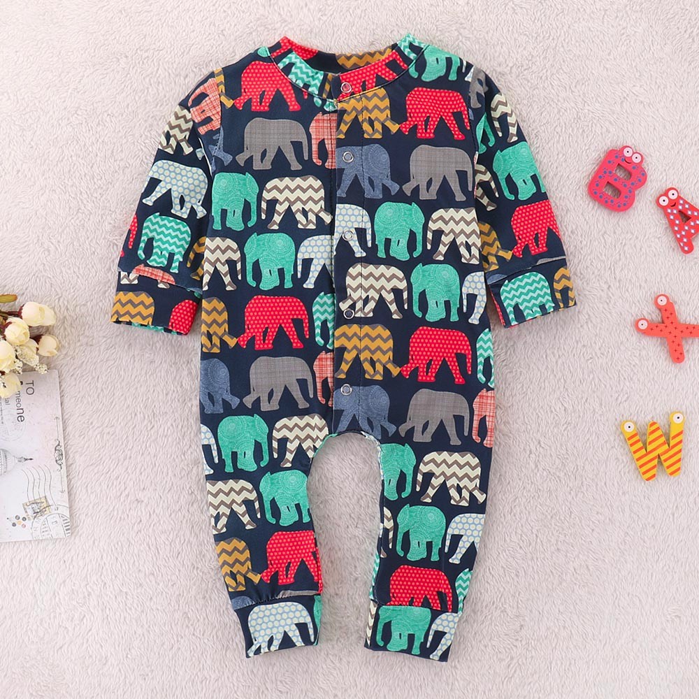Setelan Jumpsuit Lengan Panjang Dengan Bahan Katun Dan Gambar Kartun Gajah