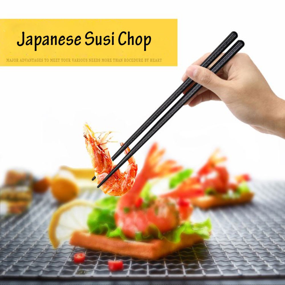 1 Pasang Sumpit Jepang Portabel Bahan Alloy Anti Slip untuk Sushi