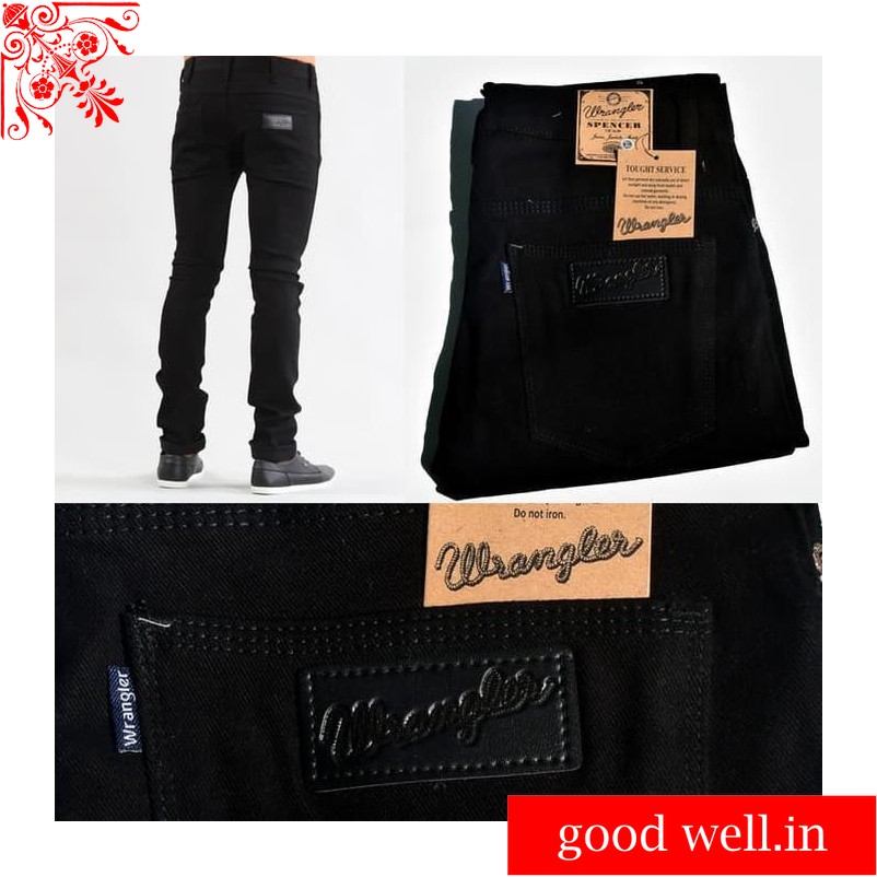 CELANA JEANS SLIM FIT WRANGLER HITAM PEKAT KEREN - HITAM, S