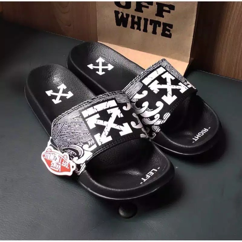 Sandal Selop Pria Wanita Sendal Distro Kasual Slip On Slide Off White X-Mid Hitam Free PaperBag